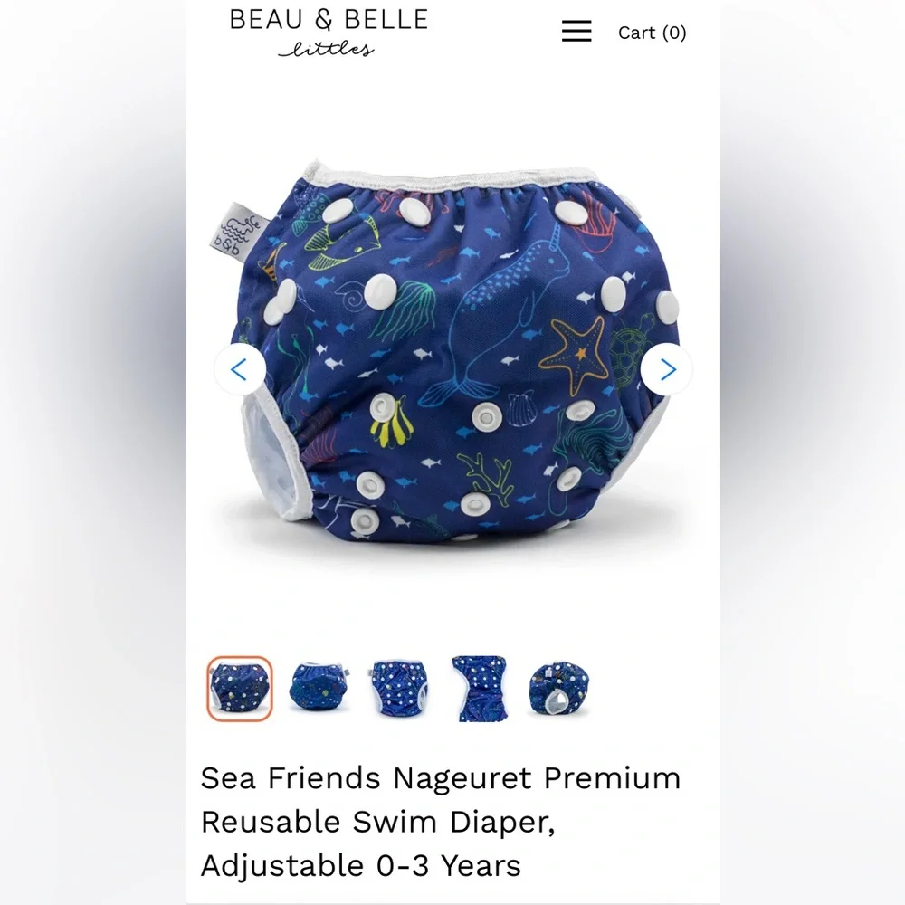 Beau & Belle Baby Toddler Reusable Swim Diaper 0-36m 8-36lb Sea friends